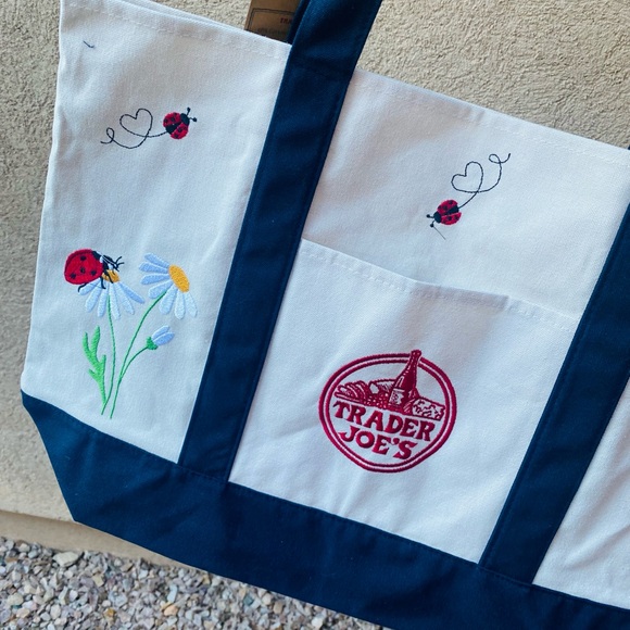 Embroidered Trader Joe’s Canvas Tote | Boho Reusable Market Bag | Gift Idea - Picture 5 of 13